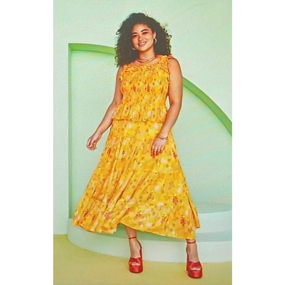 Disney Color Me Courtney Tiana Princess + The Frog Yellow Floral Ruffle Midi 1X